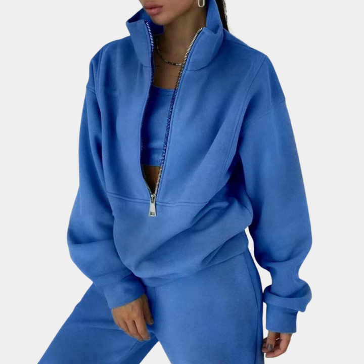 Stylish women's tracksuit with a pullover and zip - Rihanna-Blue-S-Nora Luxe