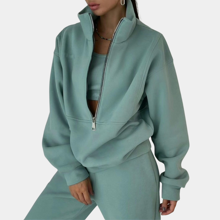 Stylish women's tracksuit with a pullover and zip - Rihanna-Green-S-Nora Luxe