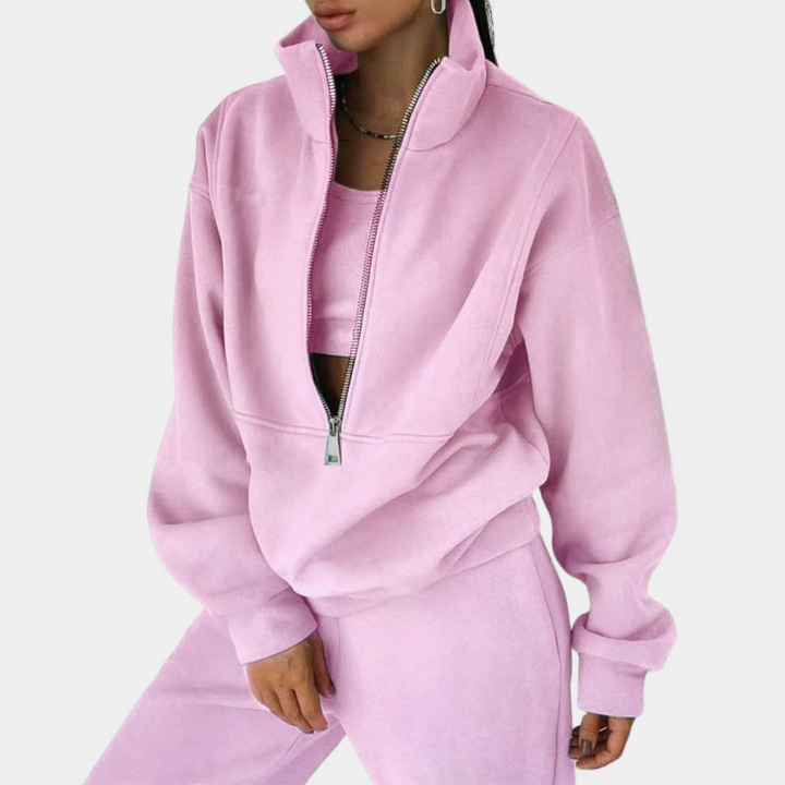 Stylish women's tracksuit with a pullover and zip - Rihanna-Pink-S-Nora Luxe