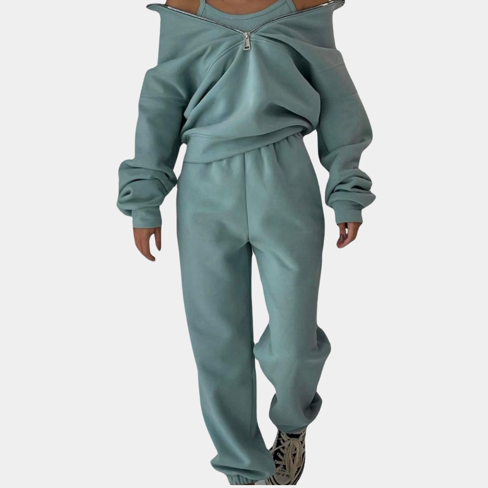 Stylish women's tracksuit with a pullover and zip - Rihanna-Pink-S-Nora Luxe