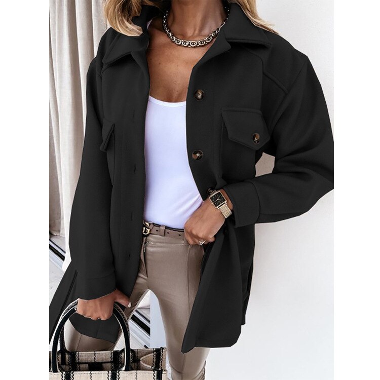 Stylish Wool-Look Jacket for Women - Sophie-Black-S-Nora Luxe