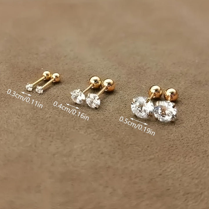 Stylish Zirconia Stud Earrings made of Titanium Steel - Lumen-0.12 IN 1 Pair-Nora Luxe