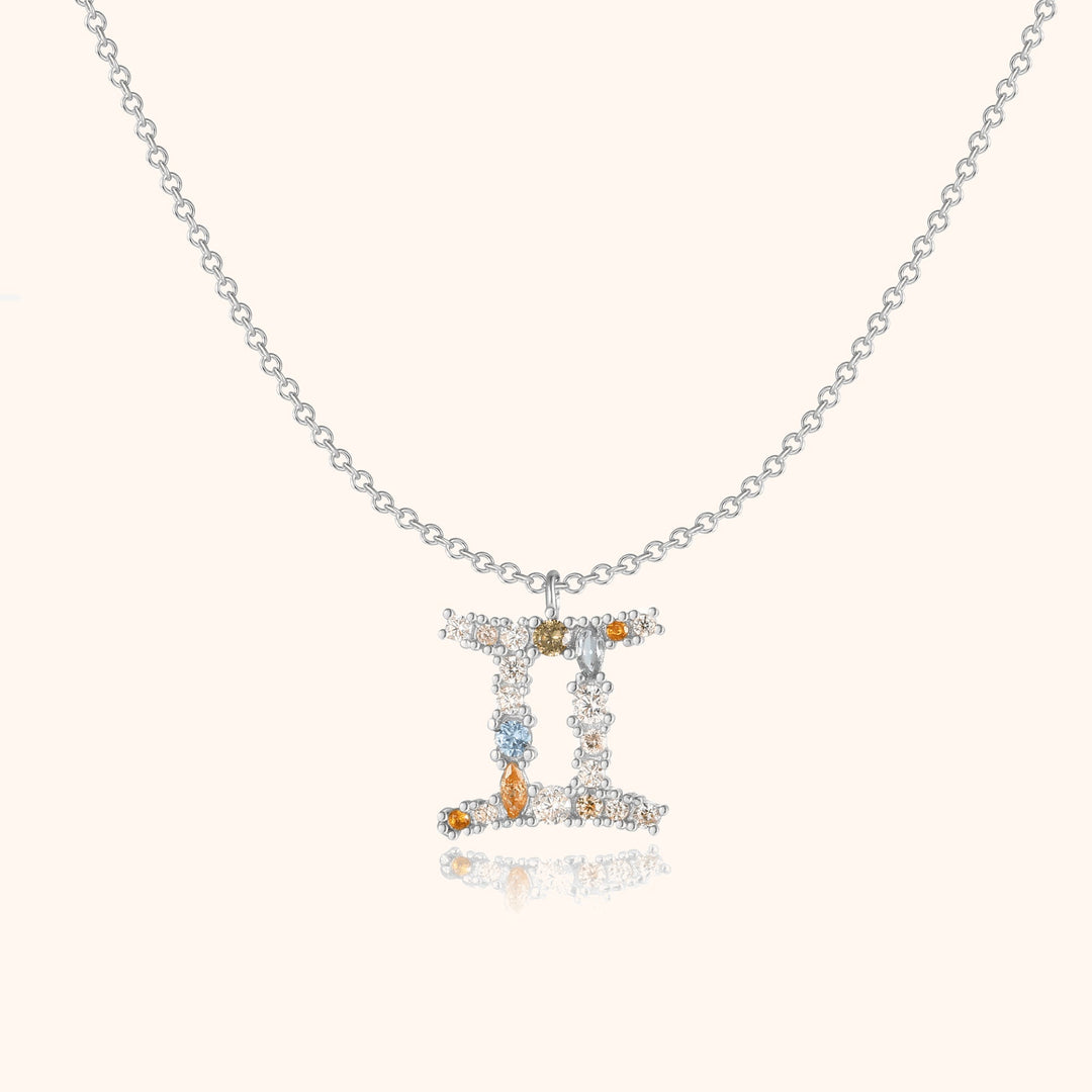 Stylish Zodiac Necklace - Celestia-Silver-Gemini-Nora Luxe