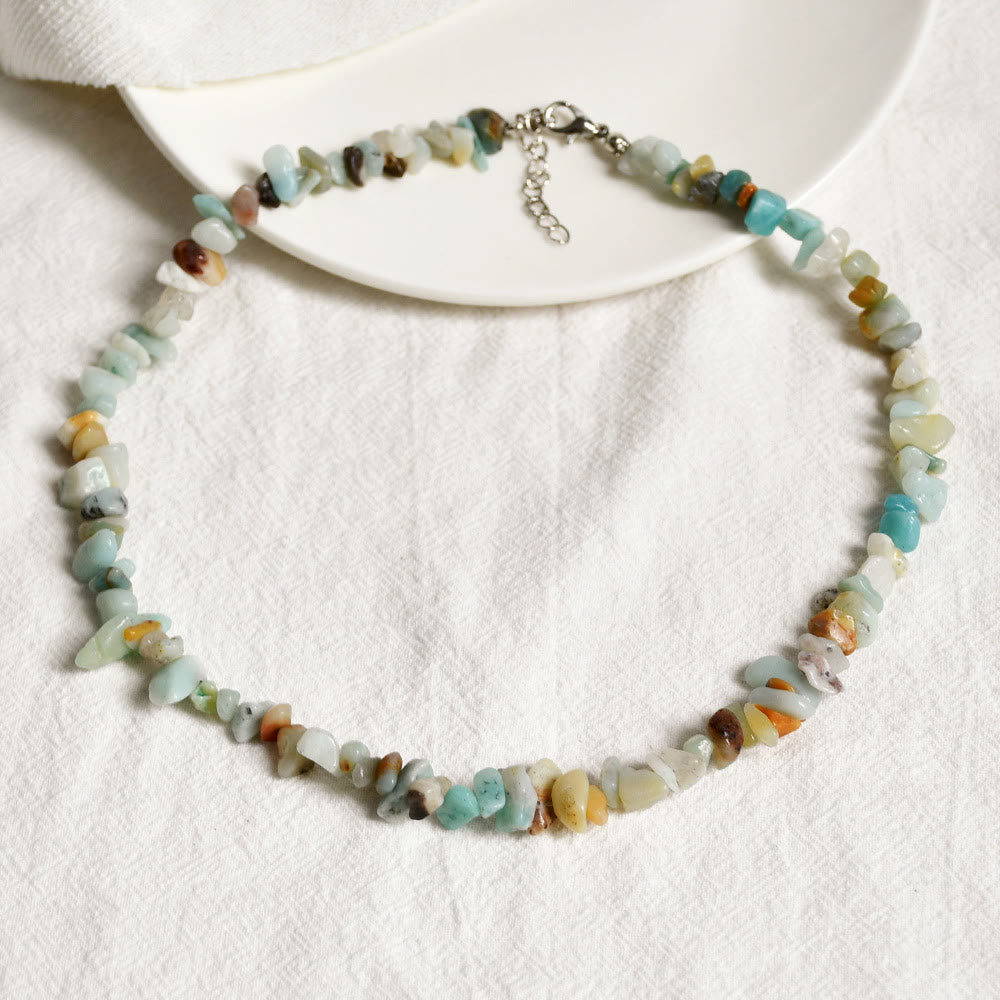 Stylishly Shaped Polished Crystal Necklace - Lina-Amazonite-Nora Luxe