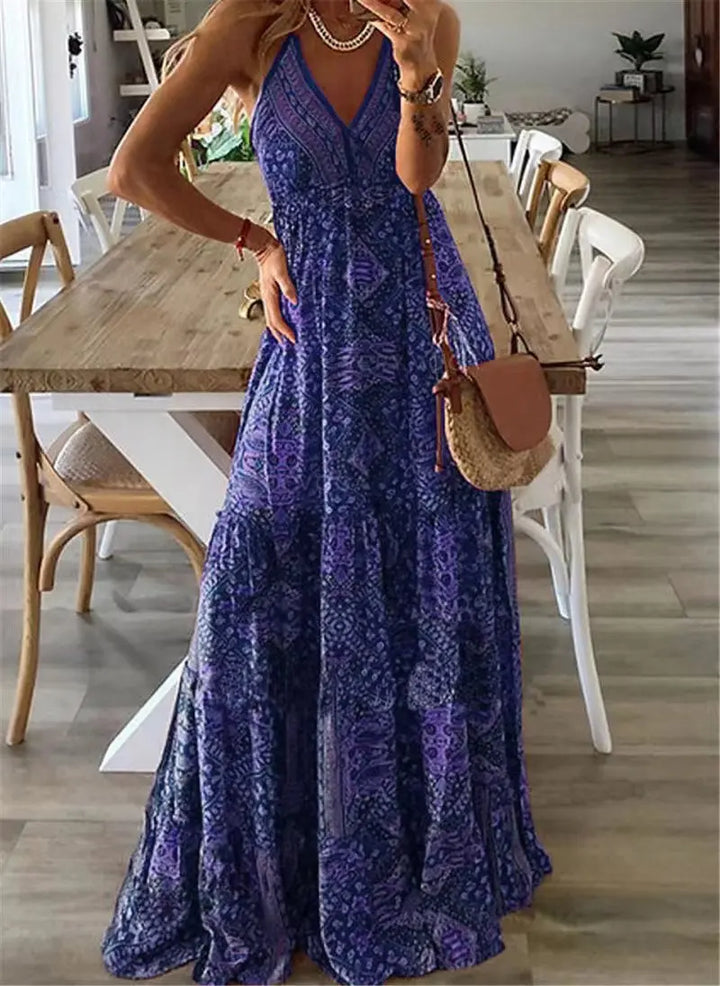 Summer Boho Maxi Dress with Floral Print – Isabella-Blue-S-Nora Luxe