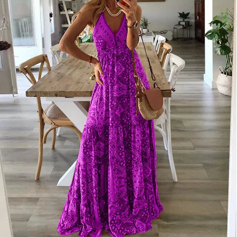 Summer Boho Maxi Dress with Floral Print – Isabella-Purple-S-Nora Luxe
