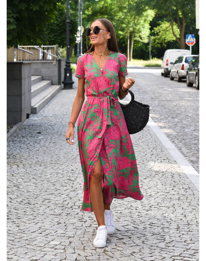 Summer dress with floral pattern - Noëlle-Pink/Green-S-The Livary
