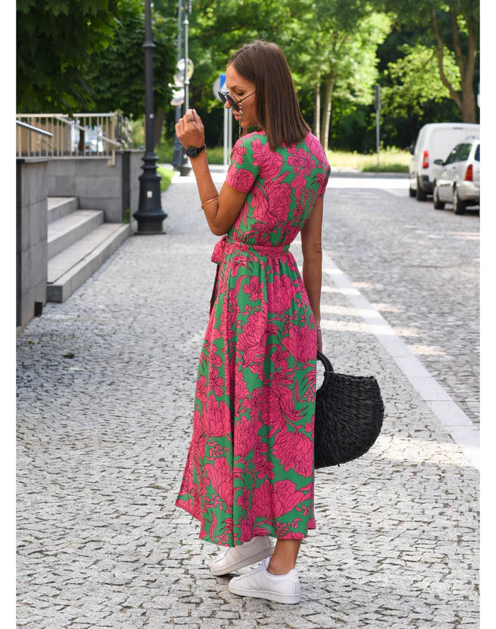 Summer dress with floral pattern - Noëlle-Red/Blue-S-The Livary