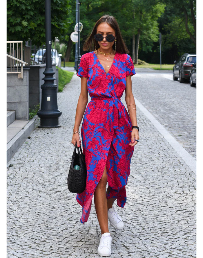 Summer dress with floral pattern - Noëlle-Red/Blue-S-The Livary