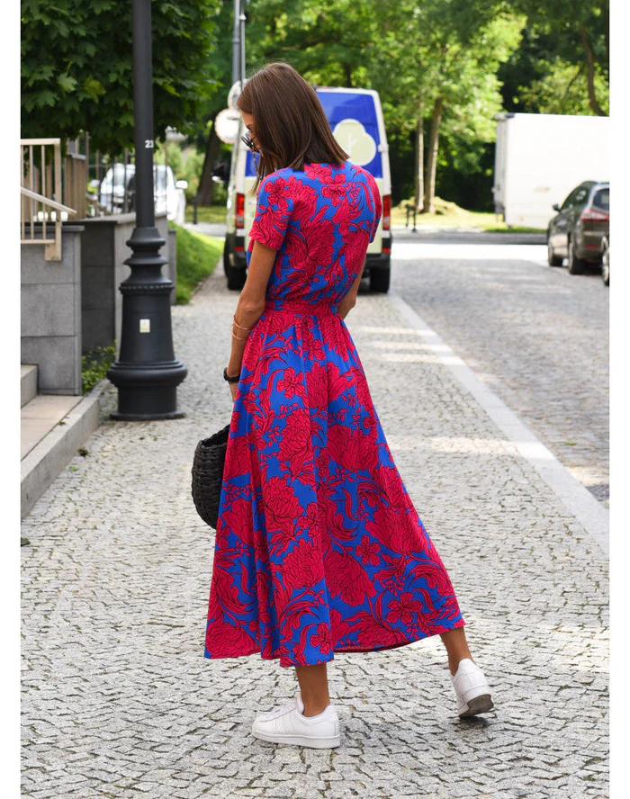Summer dress with floral pattern - Noëlle-Red/Blue-S-The Livary