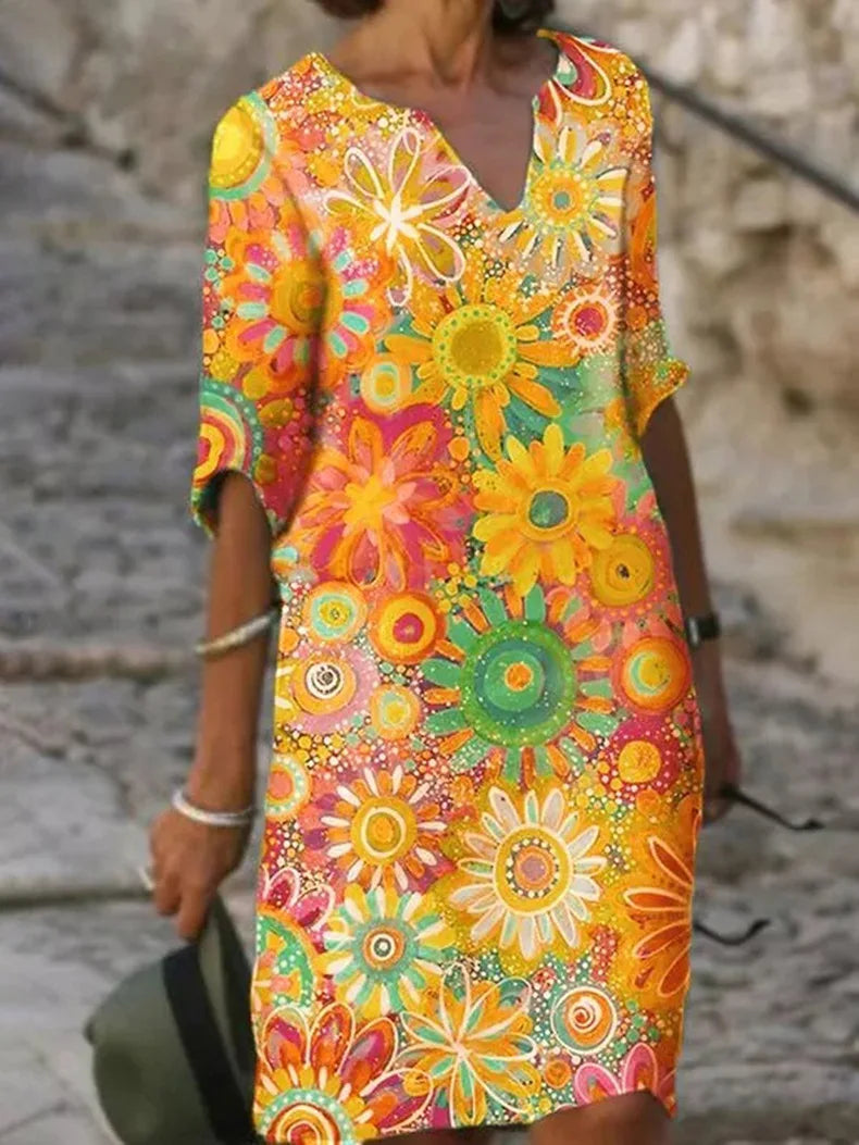 Summer dress with floral print - Marisol-Yellow-S-The Livary
