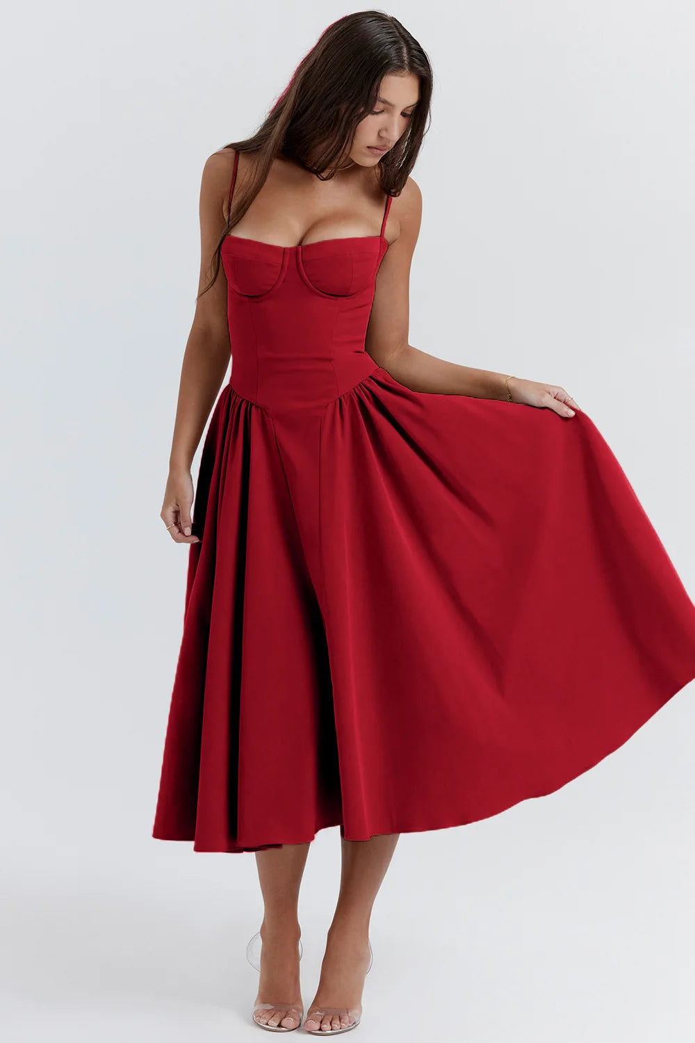 Summer dress with Sweetheart Neckline – Elvira-Blue-S-The Livary