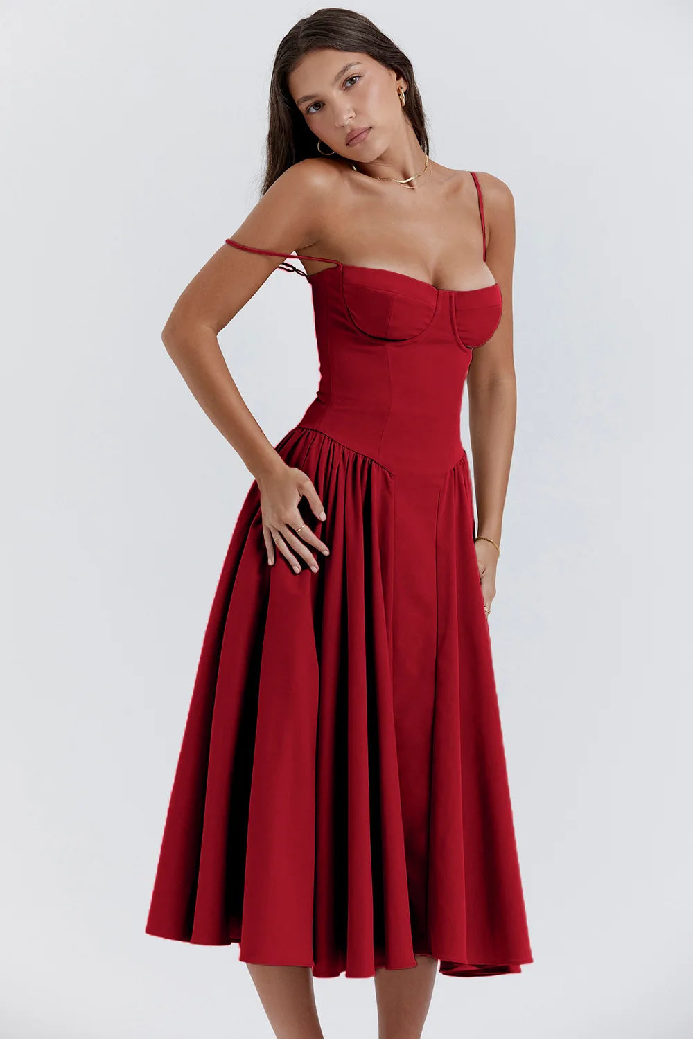 Summer dress with Sweetheart Neckline – Elvira-Blue-S-The Livary