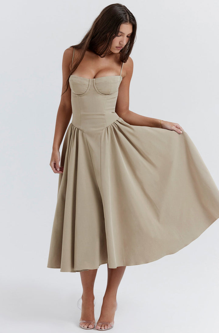Summer dress with Sweetheart Neckline – Elvira-Blue-S-The Livary