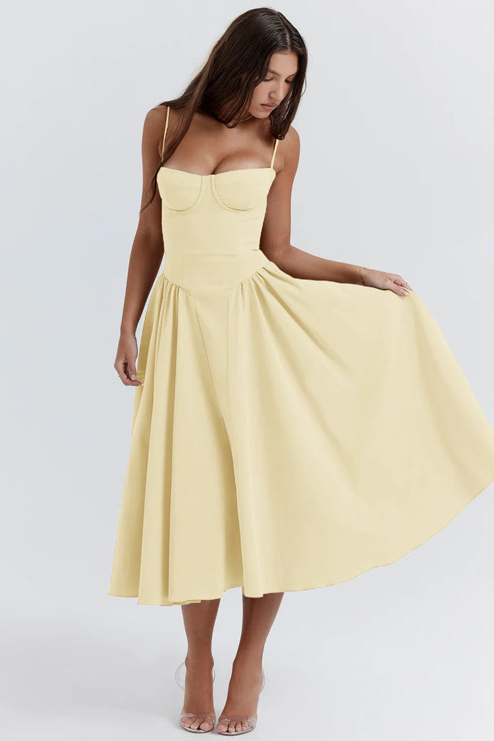 Summer dress with Sweetheart Neckline – Elvira-Blue-S-The Livary