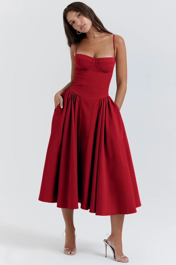 Summer dress with Sweetheart Neckline – Elvira-Blue-S-The Livary
