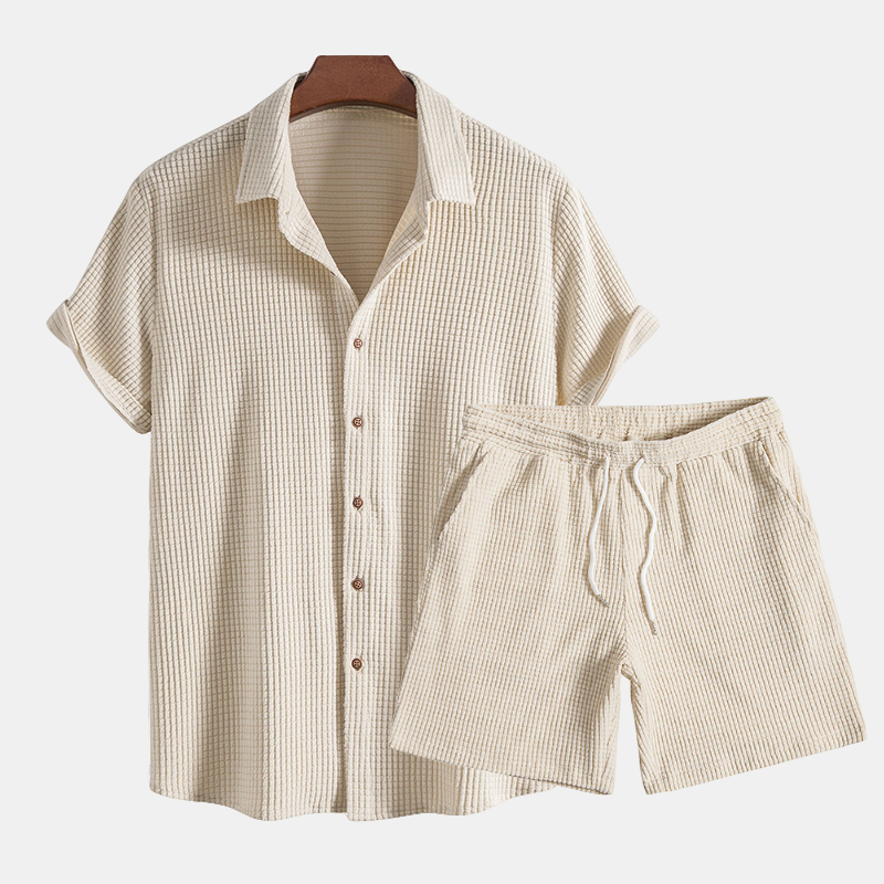 Summer Men's Lounge Set with Waffle Structure – Lenn-Beige-S-State of Style