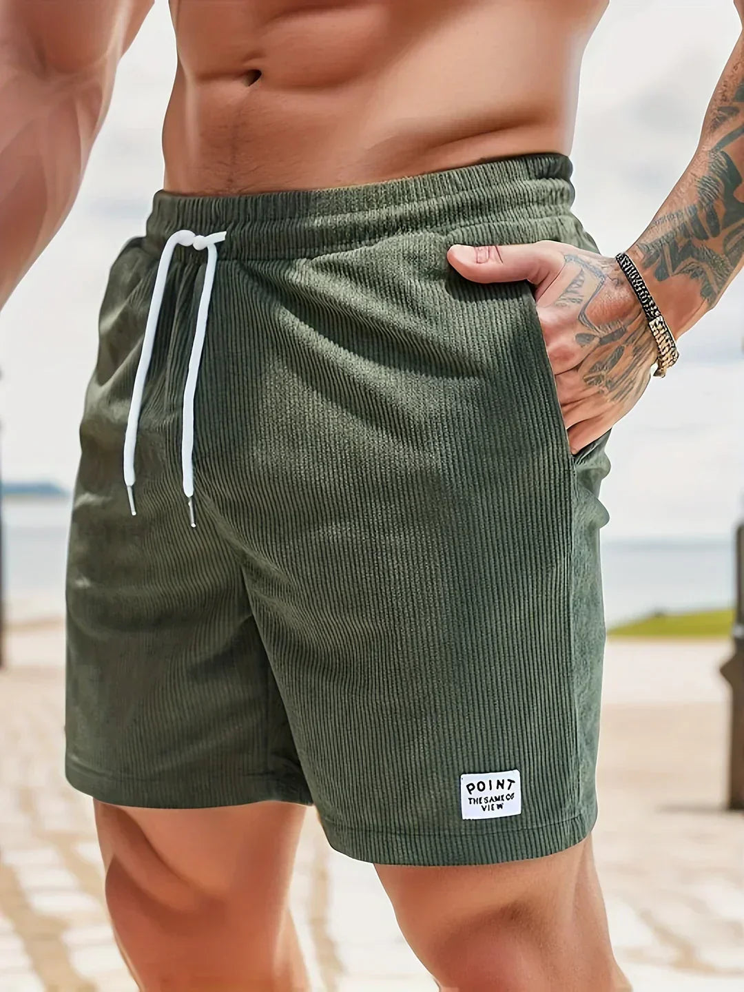 Summer shorts with stripes for men – Tarek-Army green-S-The Livary