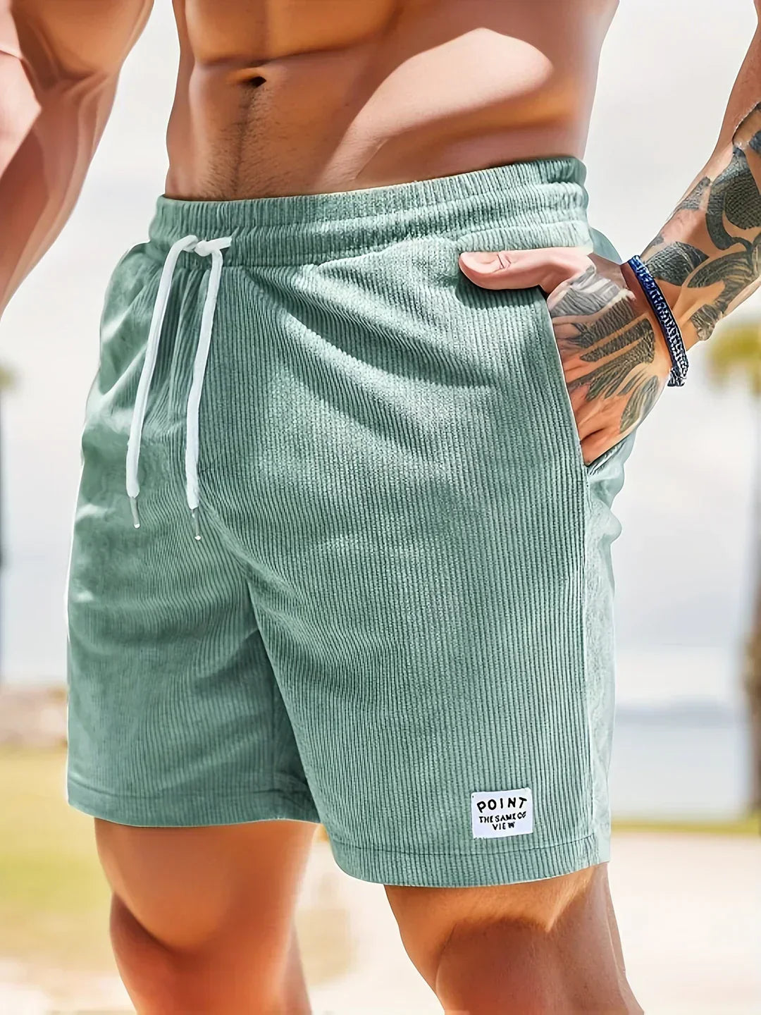 Summer shorts with stripes for men – Tarek-Light green-S-The Livary