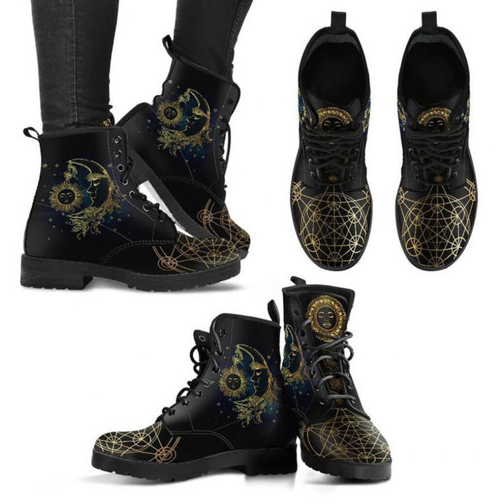 Ladies' ankle boots with autumn leaves and moon motif – Selene