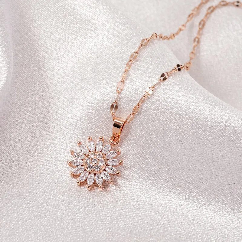 Sunflower Spin Duo Necklace | Elegant and Versatile Jewellery-Rose Gold-Nora Luxe
