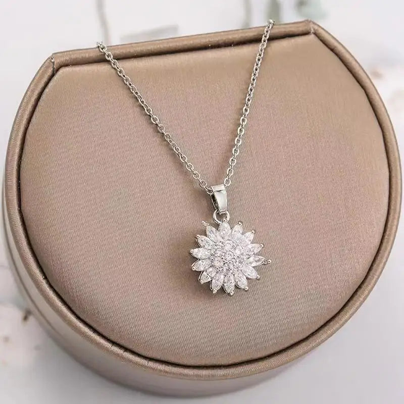 Sunflower Spin Duo Necklace | Elegant and Versatile Jewellery-Silver-Nora Luxe