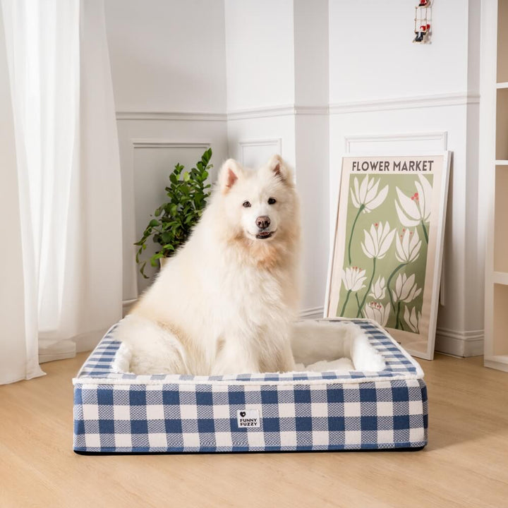 Super soft Checked Dog Bed - Scottish Snuggle Bed-Blue-XL-Nora Luxe