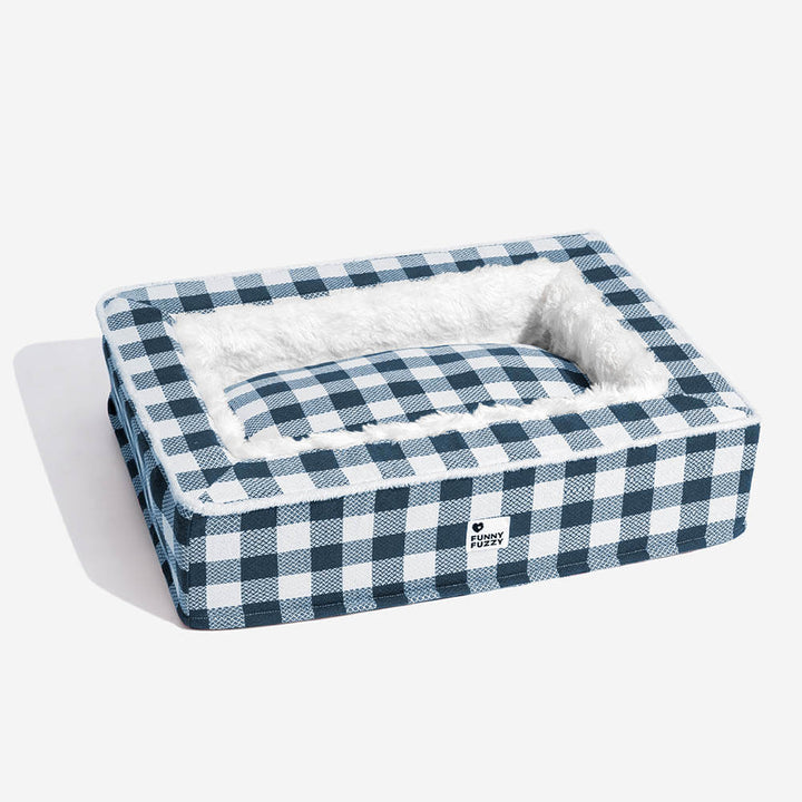 Super soft Checked Dog Bed - Scottish Snuggle Bed-Red-M-Nora Luxe