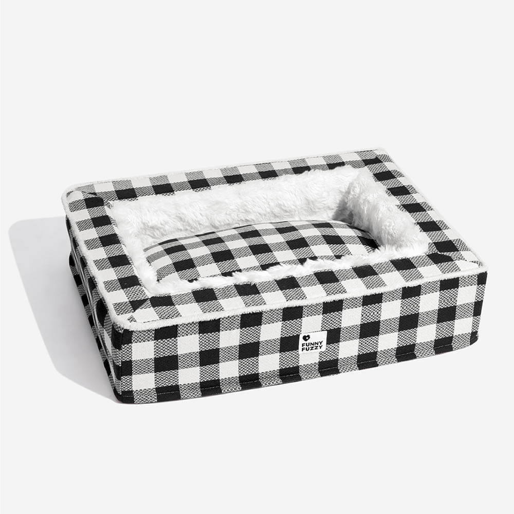 Super soft Checked Dog Bed - Scottish Snuggle Bed-Red-M-Nora Luxe