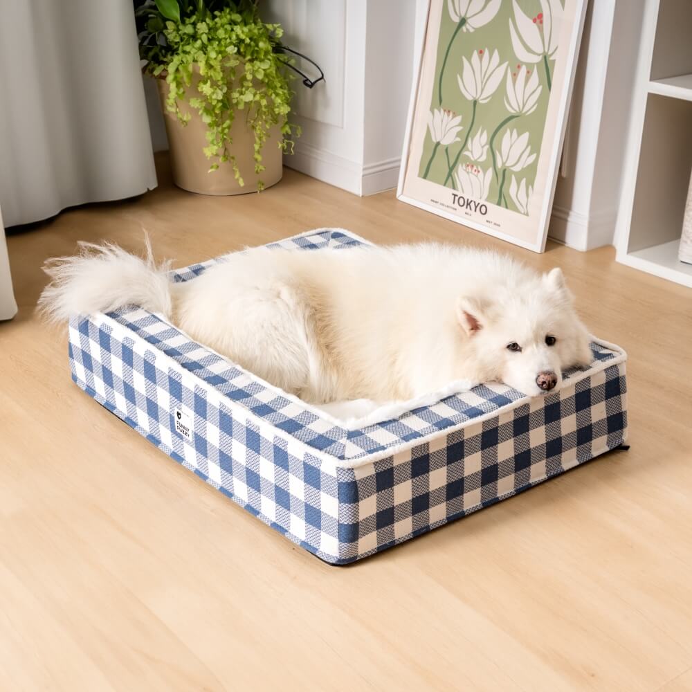 Super soft Checked Dog Bed - Scottish Snuggle Bed-Red-M-Nora Luxe