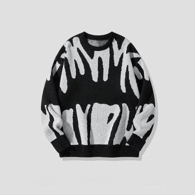 Sweater with Bold Abstract Pattern - Tobias-Black-XS-Nora Luxe