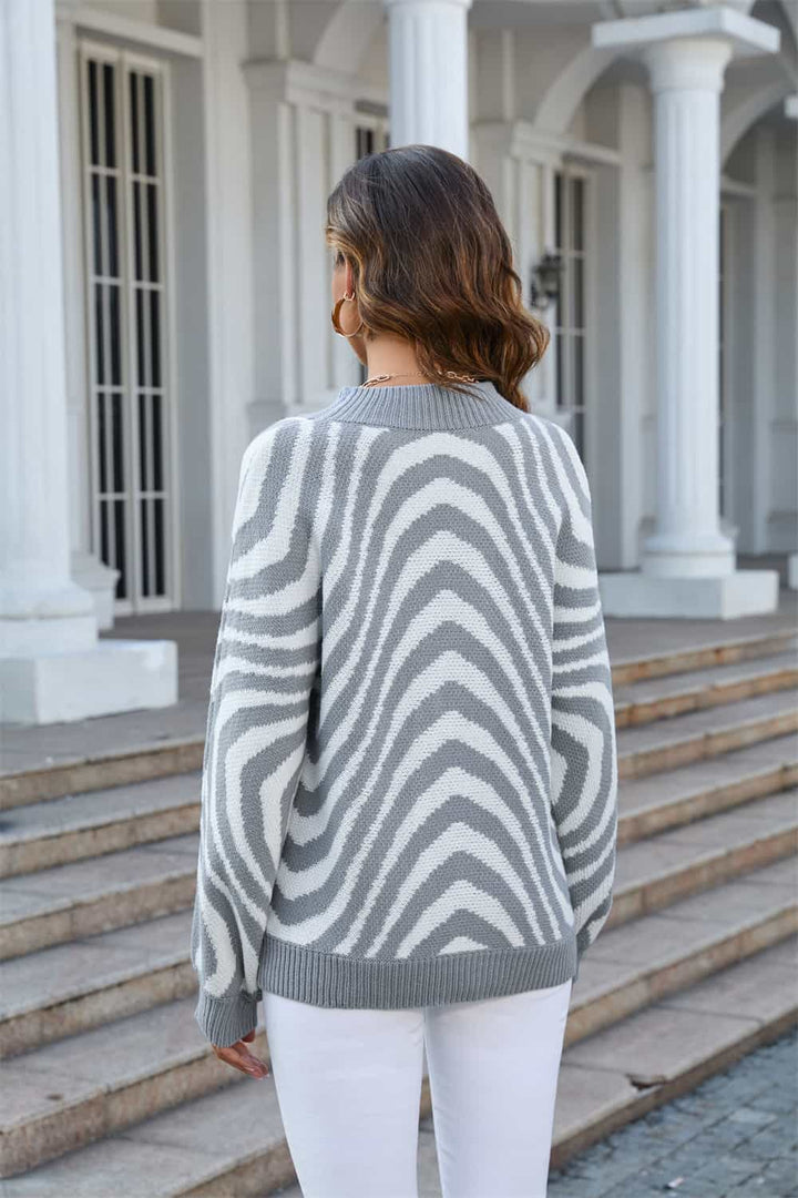 Sweater with Round Neck and Print - Azure-Light gray-S-Nora Luxe