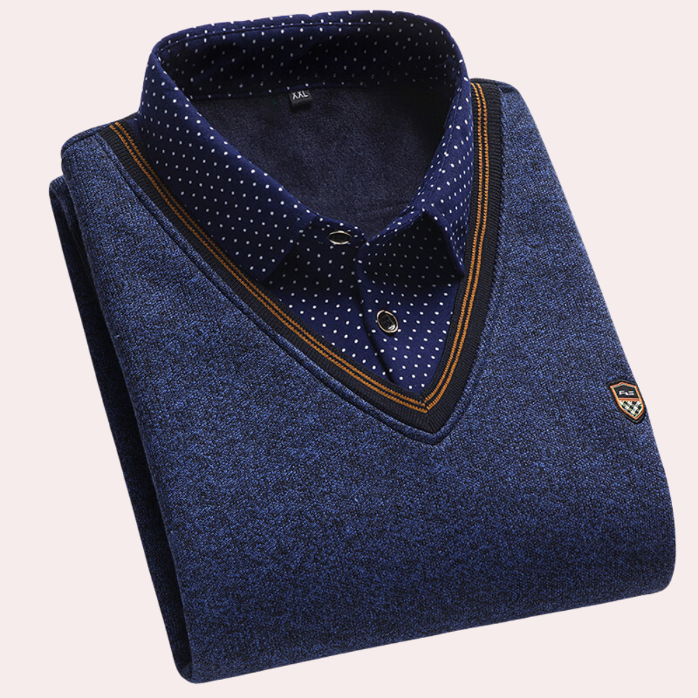Sweater with Shirt Collar for Men - Victor-Blue-M-Nora Luxe