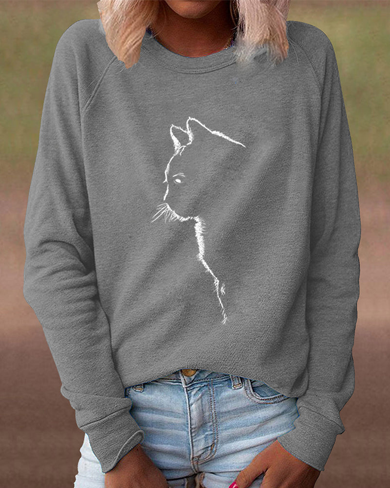 Sweatshirt with Cat Print - Paws-Black-S-Nora Luxe