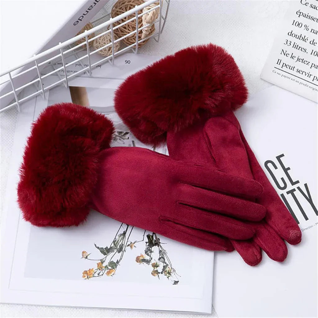 Sweden Gloves with Imitation Fur - VelvetGlam-Bordeaux-Nora Luxe