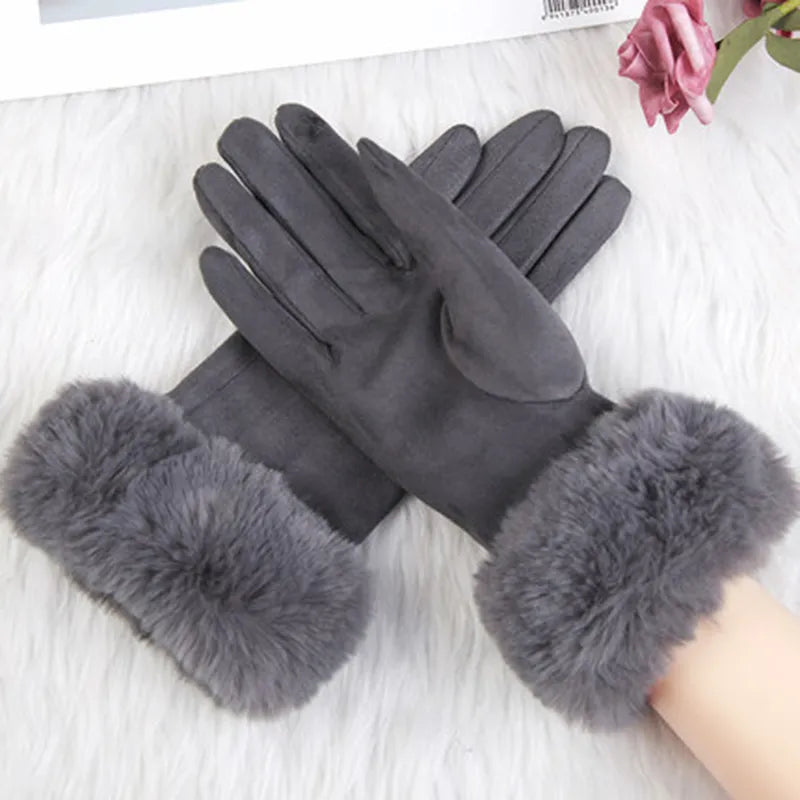 Sweden Gloves with Imitation Fur - VelvetGlam-Gray-Nora Luxe