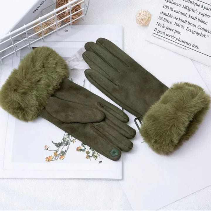 Sweden Gloves with Imitation Fur - VelvetGlam-Green-Nora Luxe