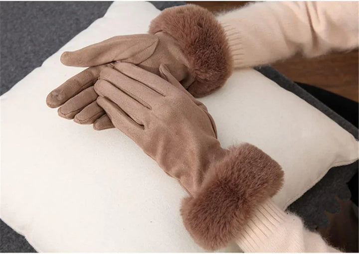 Sweden Gloves with Imitation Fur - VelvetGlam-Khaki-Nora Luxe