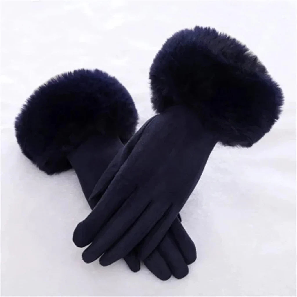 Sweden Gloves with Imitation Fur - VelvetGlam-Marine Blue-Nora Luxe