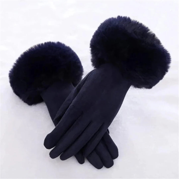 Sweden Gloves with Imitation Fur - VelvetGlam-Marine Blue-Nora Luxe