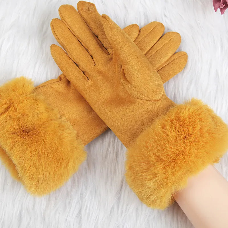 Sweden Gloves with Imitation Fur - VelvetGlam-Yellow-Nora Luxe