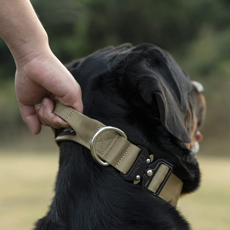 Tactical Dog Collar with Handle - PowerGrip-Brown-M-Nora Luxe