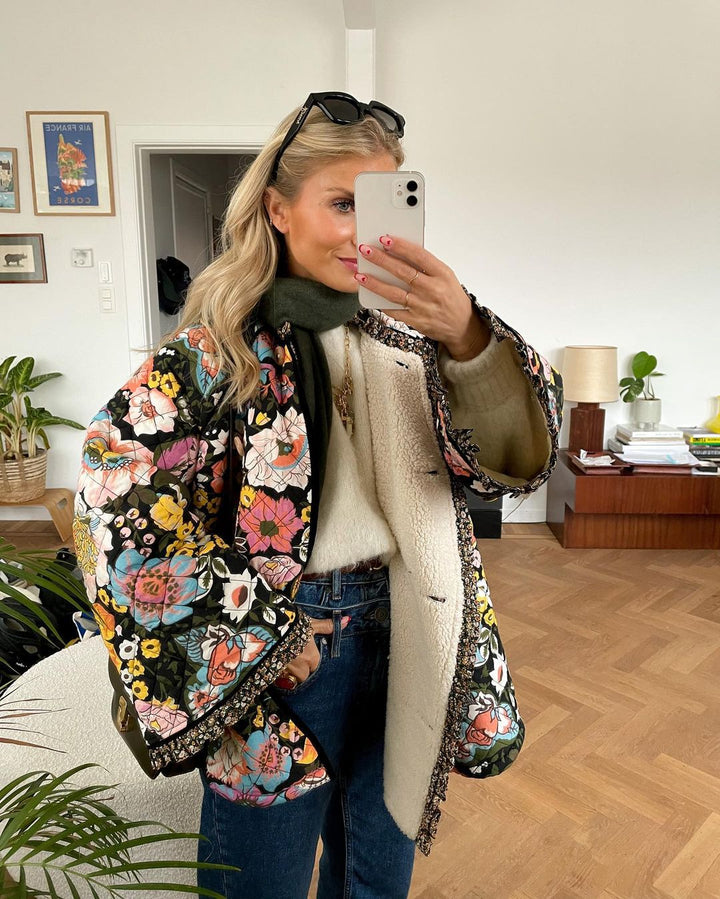 Tailored Women's Coat with Floral Print - Evelyn-S-Nora Luxe