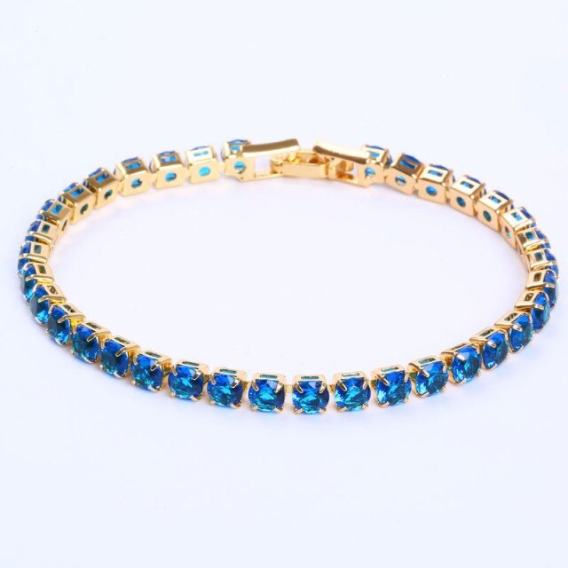 Tennis Necklace and Bracelet Set | Elegant Women's Jewellery-Gold-Blue-17cm-Nora Luxe