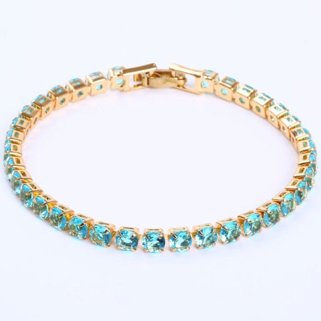 Tennis Necklace and Bracelet Set | Elegant Women's Jewellery-Gold-Sky Blue-17cm-Nora Luxe