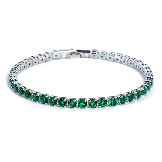 Tennis Necklace and Bracelet Set | Elegant Women's Jewellery-Silver-Green-17cm-Nora Luxe
