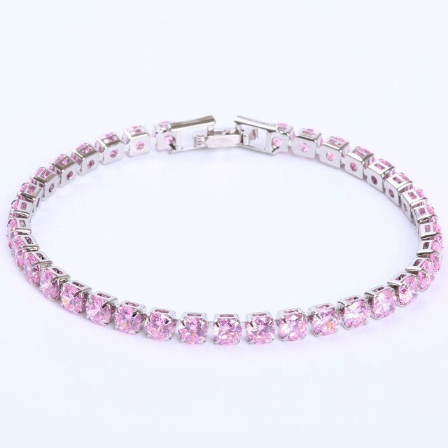 Tennis Necklace and Bracelet Set | Elegant Women's Jewellery-Silver-Pink-17cm-Nora Luxe