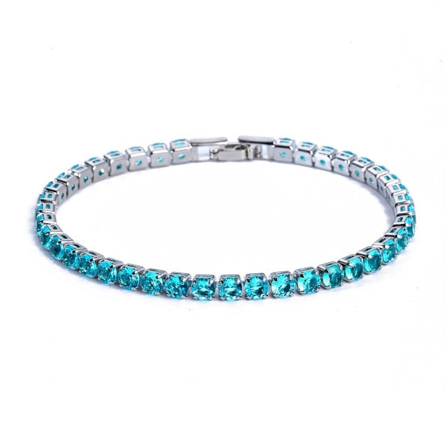 Tennis Necklace and Bracelet Set | Elegant Women's Jewellery-Silver-Sky Blue-17cm-Nora Luxe