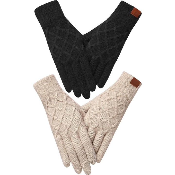 Thermally Knitted Touchscreen Winter Gloves – ArcticTap-Black + Khaki-Nora Luxe