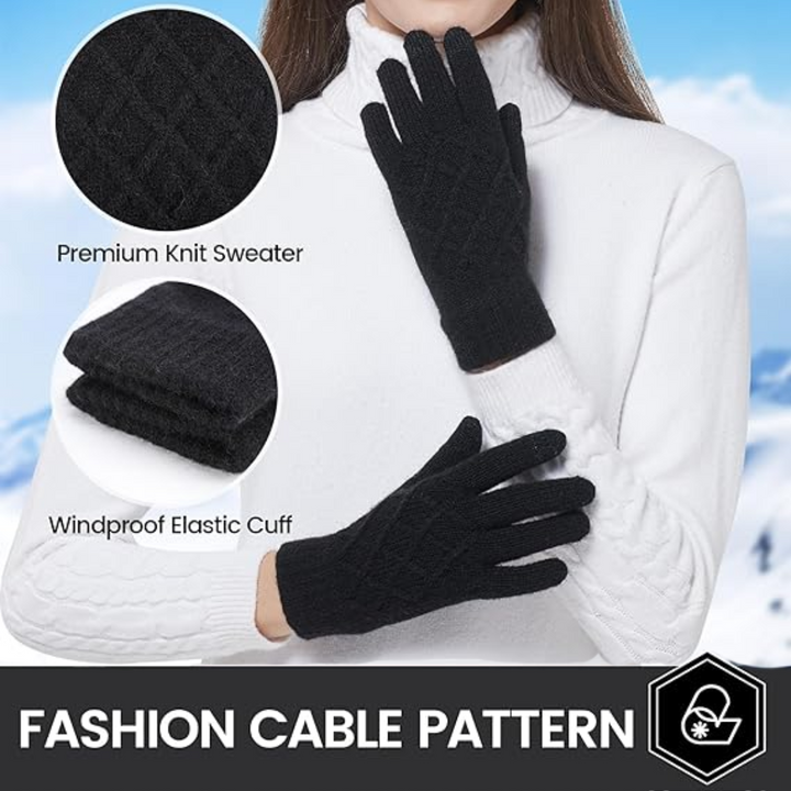 Thermally Knitted Touchscreen Winter Gloves – ArcticTap-Black + Light Gray-Nora Luxe